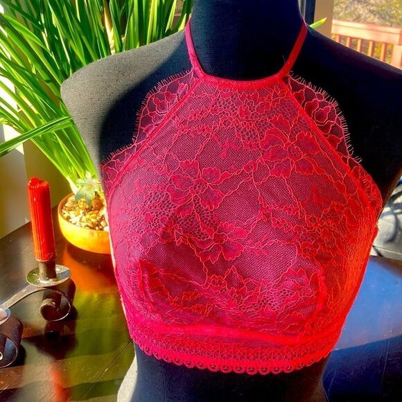 Victoria’s Secret underwire  adjustable halter lace bralette 34DD Salmon - Picture 1 of 8